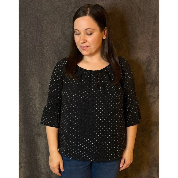 Michael Kors Black and White Polka Dot 3/4 Sleeve Sze M - Picture 1 of 8